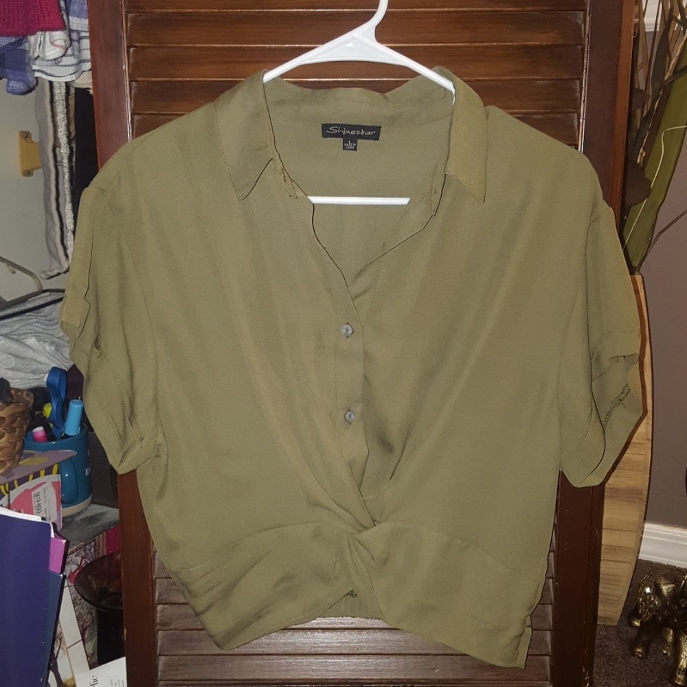 Army Green Crop Top with detailed waist